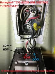 Honeywell T651-A2028 line voltage thermostat and its replacements (C) InspectApedia.com DustMan
