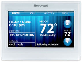 Honeywell Wi-Fi 9000 7-Day programmable thermostat, works with Alexa, Google Assistant, etc. cited & discussed at InspectApedia.com
