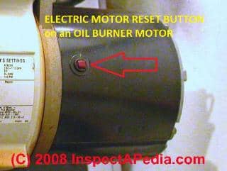 Photograph of the overload reset button on an electric motor