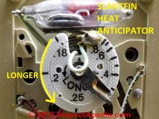 Slantfin Thermostat Heat Anticipator Adjustment (C) Daniel Friedman at InspectApedia.com