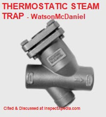 Thermostatic steam trap - Watson McDaniel cited & discussed at InspectApedia.com