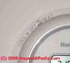 Thermostat Cool Off Heat switch © D Friedman at InspectApedia.com 