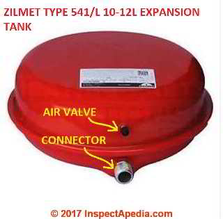 Zilmet expansion vessel Type 541/L leak diagnosis (C) InspectApedia.com
