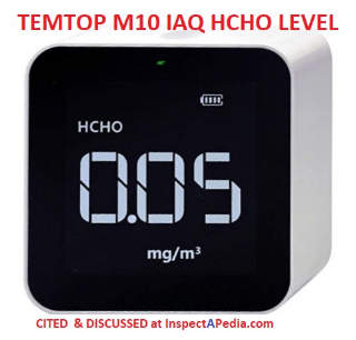 Temtop M10 IAQ monitor showing VOC level in milligrams per cubi meter of air (C) InspectApdia.com & Temptop