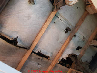 Fibre insulation, fiberglass or mineral wool, gray dirty? (C) InspectApedia.com Mark