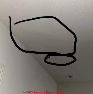 Thermal tracking on ceiling (C) InspectApedia.com 