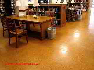 Cork floor in Vassar College library (C) Daniel Friedman at InspectApedia.com