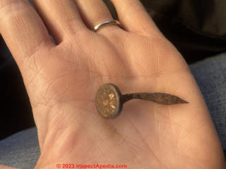 nail found in park (C) InspectApedia.com Jenn