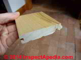 Solid 3/4" birch wood floor board (C) Daniel Friedman at InspectApedia.com