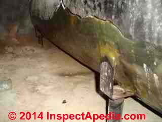 Leaky oil tank coated with an epoxy sealant to extent life & stop leakage (C) InspectApedia
