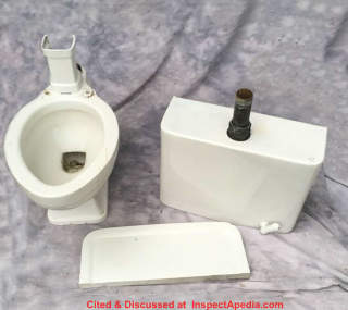 Antique toilet: vintage Crane Santon toilet sold by Period Bath Supply co - cited at InspectApedia