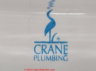 Modern Crane toilet identifying logo (C) Daniel Friedman at InspectApedia.com