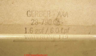 Gerber identifying logo found inside the toilet tank or cister (C) Daniel Friedman at InspectApedia.com