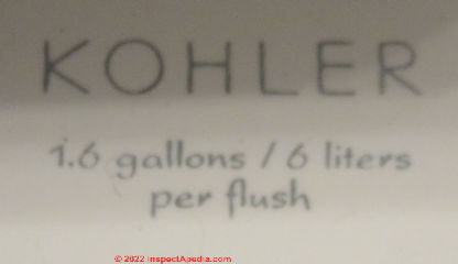 Kohler toilet brand indicator (C) Daniel Friedman at InspectApedia.com
