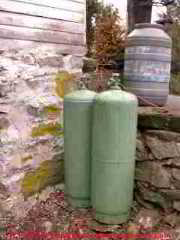 Photograph of residential LP or liquid petroleum gas tanks outdoors