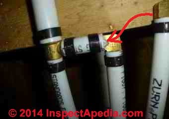 Brass PEX pipoing fitting corrosion (C) 2014 InspectApedia.com & Anon