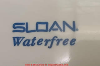 Sloan toilet & urinal identification logo cited & discussed at InspectApedia.com