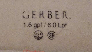 Gerber toilet brand / identifying logo (C) Daniel Friedman at Inspectapedia.com