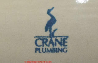 Crane toilet brand identifying logo (C) Daniel Friedman at InspectApedia.com