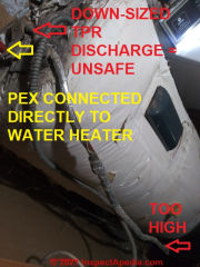 Unsafe Rheem electric water heater (C) InspectApedia.com Hogue T