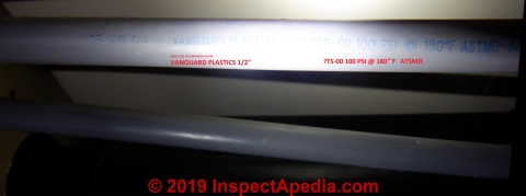 Gray polybutylene pipe or PB piping made by Vanguard,(C) InspectApedia.com photo courtesy Brad Barbour, BNB Home Inspections