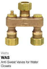 Watts anti-sweat valve for toilets - cited at InspectApedia.com