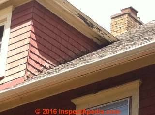 Dormer flashing defects at roof intersection (C) InspectApedia.com NBC