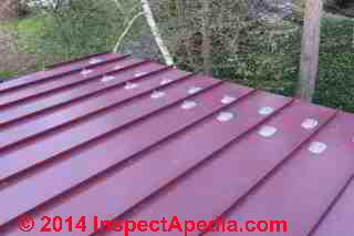 Plastic snow guards on standing seam metal roof - temporary tape removed (C) Daniel Friedman