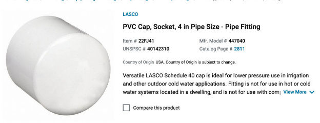 PVC Vent cap such as sold by Grainger.com 4-inch - at InspectApedia.com