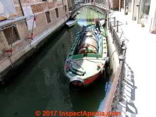 Septic pumper boat in a canal in San Marco, Venice Italy, June 2017 (C) Daniel Friedman
