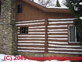 Traditional log home with concrete chinking © Daniel Friedman at InspectApedia.com