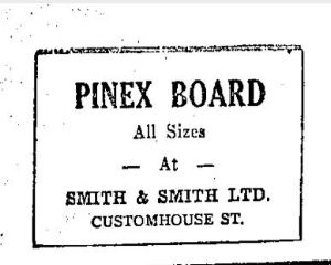 Pinex Board advertisement, 1943 Gisborne Herald - at InspectApedia.com