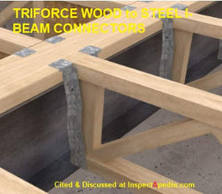Triforce wood to steel i-beam connectors cited & discussed at Inspectapedia.com