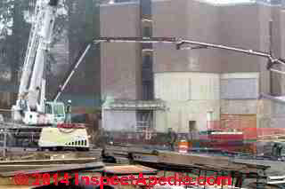 Concrete placement by delivery trucks and concrete pump, large construction project, Vassar College, Poughkeepsie NY © Daniel Friedman