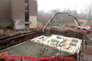 Concrete placement by delivery trucks and concrete pump, large construction project, Vassar College, Poughkeepsie NY © Daniel Friedman
