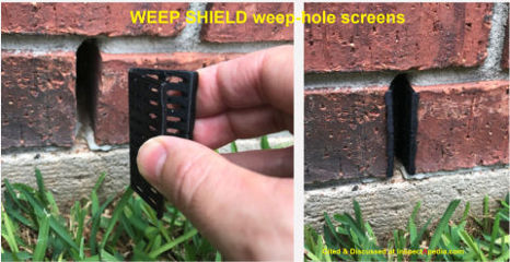 Weep Shield brick veneer weep hole screens cited & discussed at InspectApedia.com