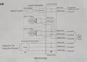 Bathroom exhaust vent fan wiring diagram (C) InspectAPedia.com reader BF